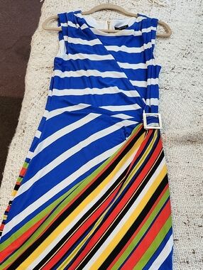Tahari Arthur S. Levine Striped Dress with Buckle Detail Size Medium